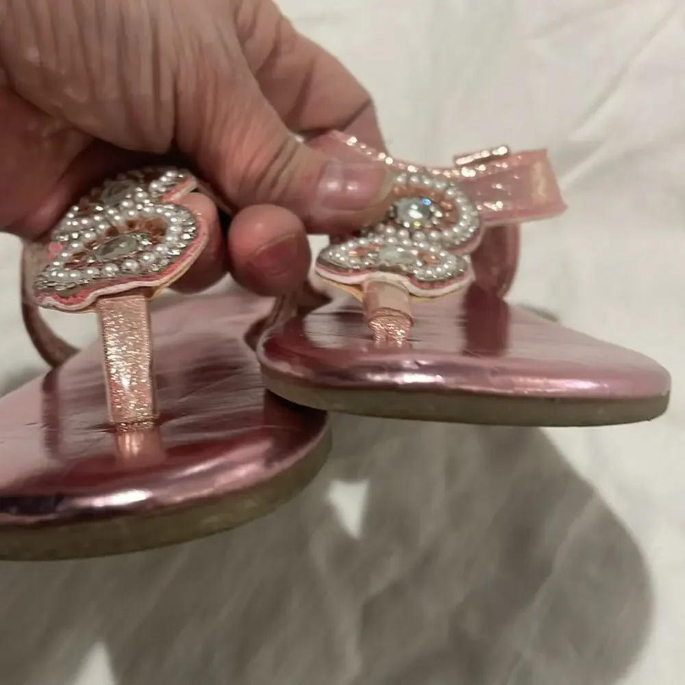 Kensie Girl 13 pink metallic tween toe sandals elastic strap worn once euc